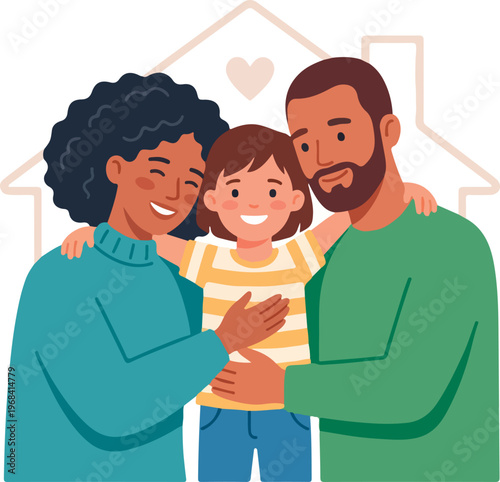 Smiling family with little girl together.