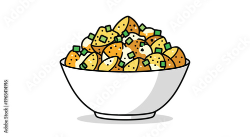 Whimsical Cartoon Bowl Filled With Deliciously Topped Potato Wedges and Fresh Green Onions