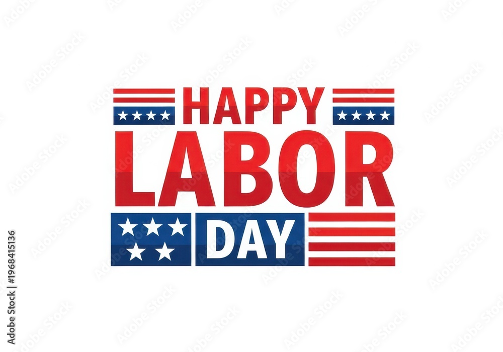 Fototapeta premium Happy labor day text with american flag stripes and stars - vector graphic