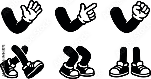 Vector hand and leg icons set with cartoon limbs six piece