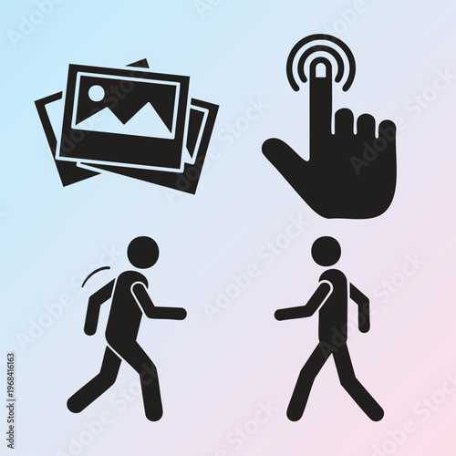Web, mobile app, interface icons, user, photo, download, upload, vector graphics