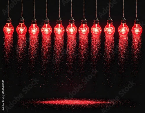Row of Red LED Stage Lights Illuminating Dark Background.