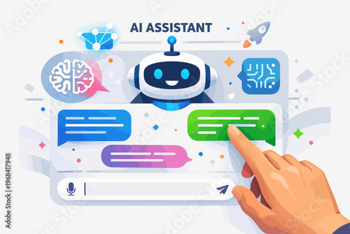 AI Assistant Chatbot Interface with User Messaging Artificial Intelligence Technology Concept