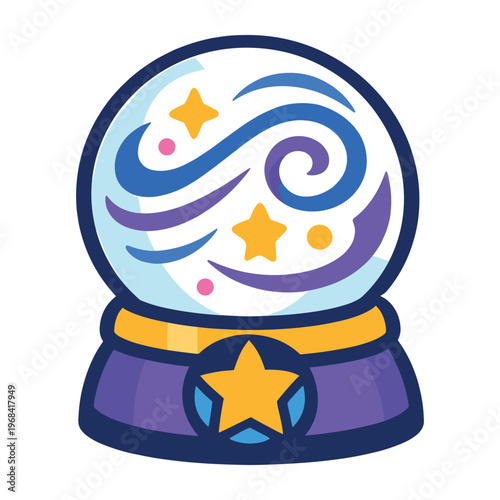 Crystal ball with swirling colors and stars, representing magic, prophecy, and spiritual seeking in a cartoon style