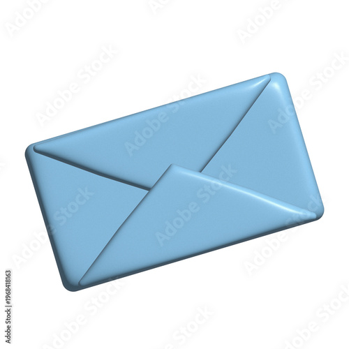Light blue 3D envelope icon with soft shadows, isolated on transparent background
