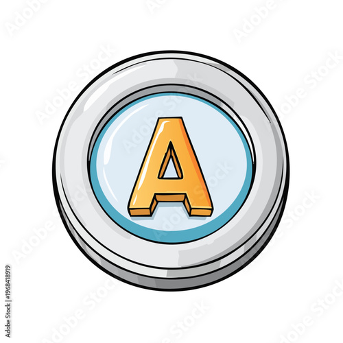 Free Download Round button with letter A inside a light blue circle surrounded by a metallic border - GFXLoad