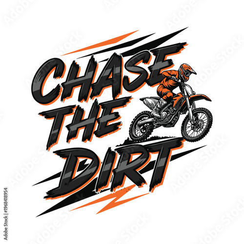 A motocross rider in action on a dirt bike with a bold graphic design tshirt design