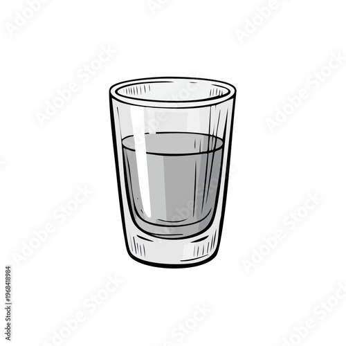 Hand Drawn Illustration of a Glass of Water or Clear Liquid