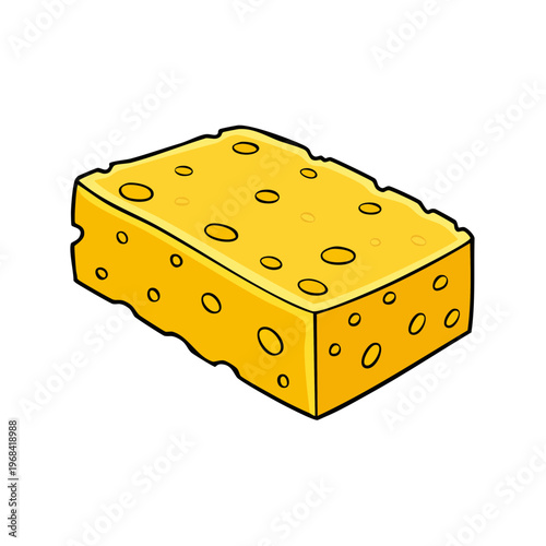 Yellow rectangular cleaning sponge with holes illustration for household tasks and hygiene