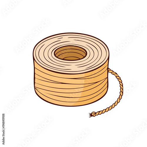Illustration of a spool of natural fiber twine with a loose end dangling