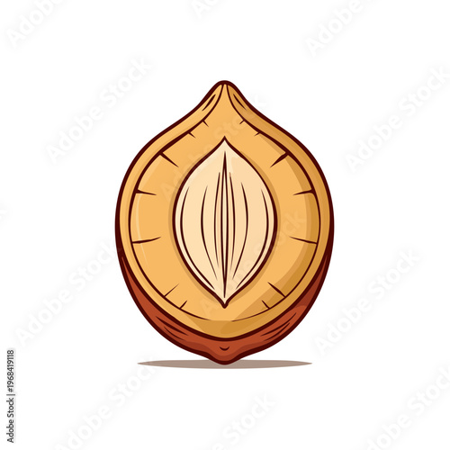 Illustration of a halved peach showing its pit and flesh