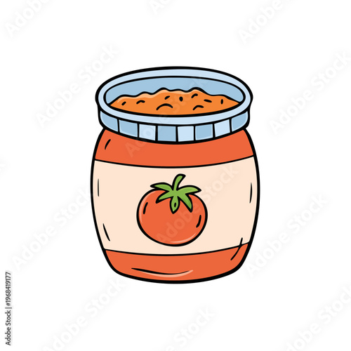 Jar of Tomato Puree with Tomato Label Illustration
