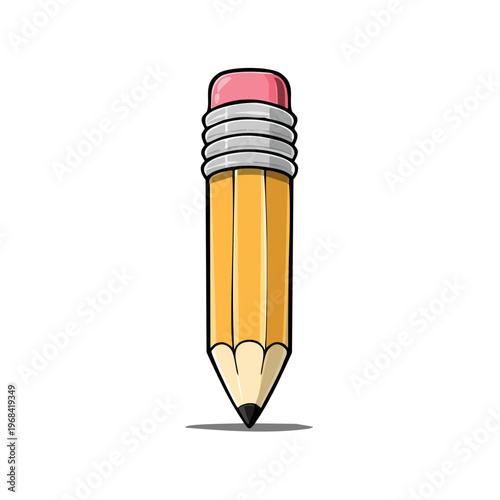 Yellow wooden pencil with pink eraser and graphite tip