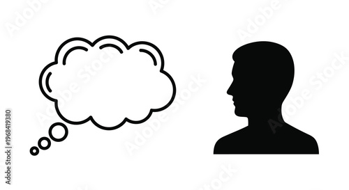 A man in profile with a thought bubble simple black silhouette
