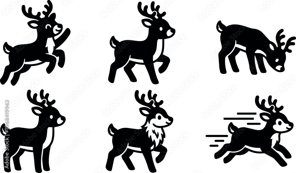 Fototapeta premium Reindeer silhouettes in motion vector set