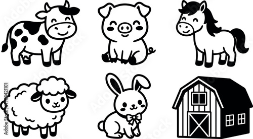 Farm animals with barn scene