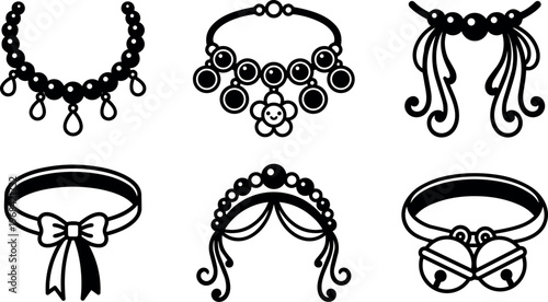 Vector line art jewelry tiaras and necklaces collection