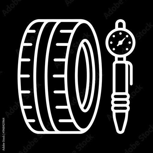 White Line Art Pen-Style Analog Tire Pressure Dial Gauge Vector Icon 