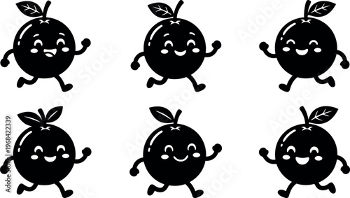 Six cute running berry mascots in vector design