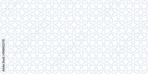 Subtle geometric seamless pattern in Islamic style. Abstract blue and white ornamental lines texture, floral lattice, grid, mesh. Traditional background. Delicate vector ornament. Repeating geo design