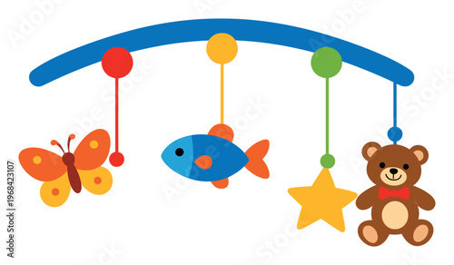 Infant crib mobile designed to engage and delight newborns or infants with charming cartoon figures hanging above