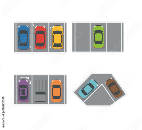 Exploring effective car parking techniques, showcasing various parking methods such as parallel, front-in, perpendicular back-in, and angled parking