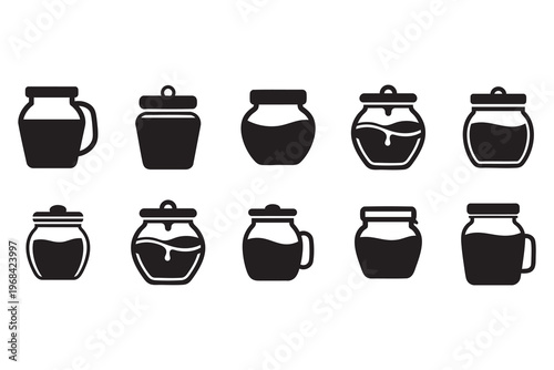 Assortment of Honey Jar Icons in Black and White container