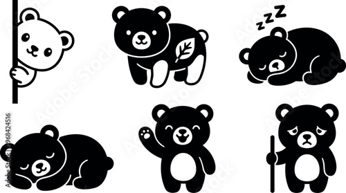 Vector line art bears collection in black and white