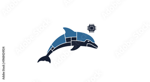 Blue Dolphin Jumping Out Water.