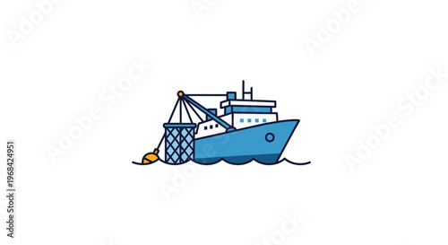 Blue Fishing Boat with Crane.