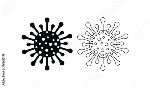 Set of coronavirus outline and silhouette icons in vector illustration. Simple line art and solid styles representing COVID-19 virus, perfect for medical concepts, health awareness.