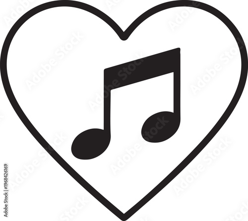 Embrace the rhythm of love: a harmonious union of a musical note nestled within a heart, perfect for expressing musical passion.