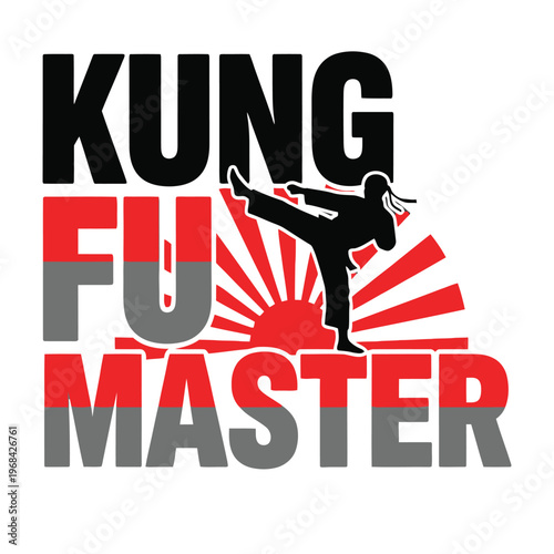 Kung Fu Master Logo with Silhouette of Martial Artist in Action tshirt design