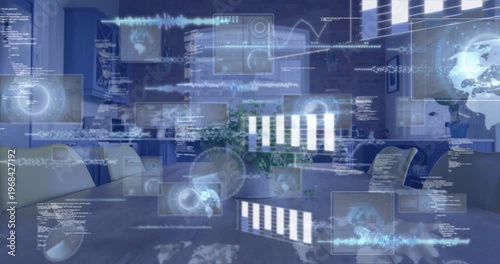 On faint pulse, plant and table showing blue HUD overlays advancing to form data dashboard