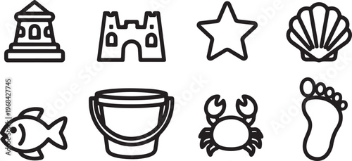 Outline icons of common household items and tools Vector