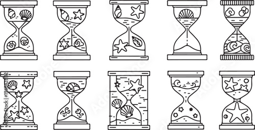 Collection of ten intricate line drawings featuring human figures with varying postures and expressions Vector