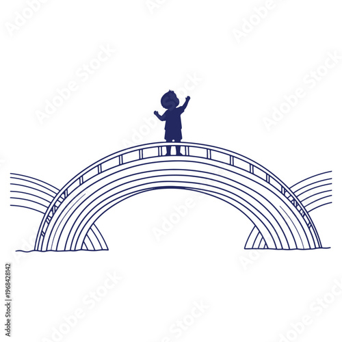 Child on a Bridge Illustration of Joy and Discovery with a Hand Drawn Feel Ideal for Childrens Books and Educational Materials
