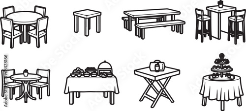 Various antique furniture pieces including chairs and tables with intricate designs Vector