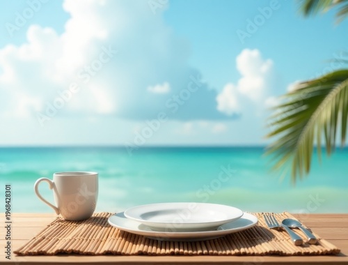 A simple breakfast setup with a plate and cup on a table