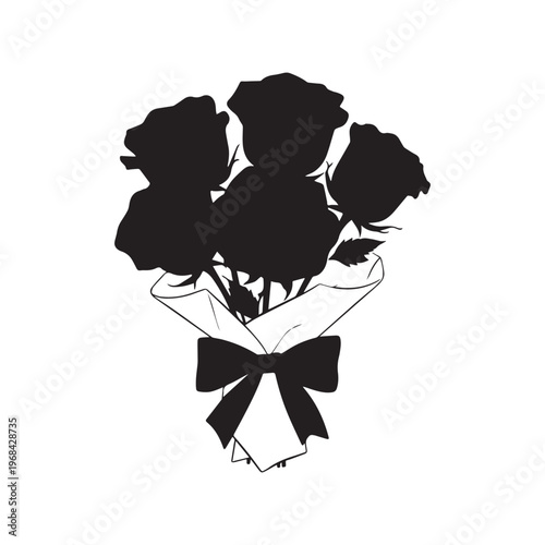 Black Rose Bouquet Illustration Featuring A Decorative Ribbon For Floral Designs.