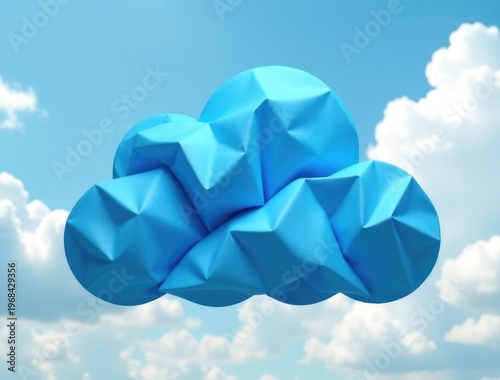 A delicate blue origami cloud drifting gently through a clear sky