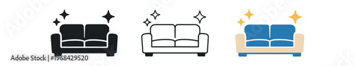 Sofa icon set. couch, furniture, upholstery, living room, seating, clean, sparkling, housework, housekeeping, interior, comfort. line, flat and colored vector icon set.