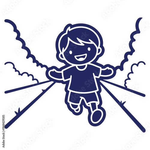 Happy little boy running and tripping over sticks in a playful scene on a white background vector illustration