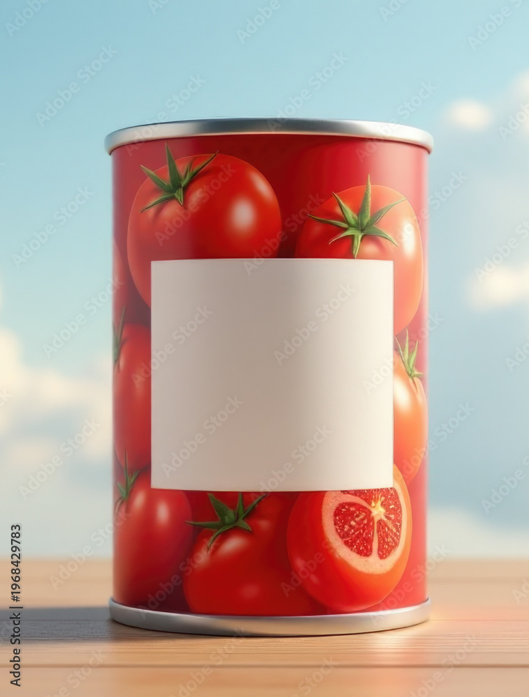Obraz premium A can of tomatoes without a label, suitable for use in still life photography or as a prop