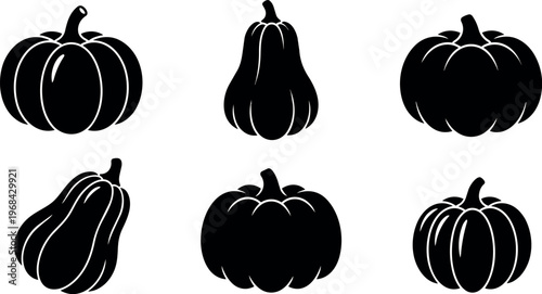 Six pumpkin silhouettes in a grid on white background