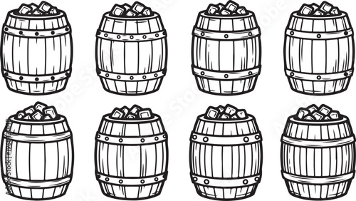 Set of eight different basket weave patterns in black and white illustration Vector