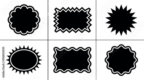 Vector shapes set with cloud scalloped circle jagged rectangle and sun burst
