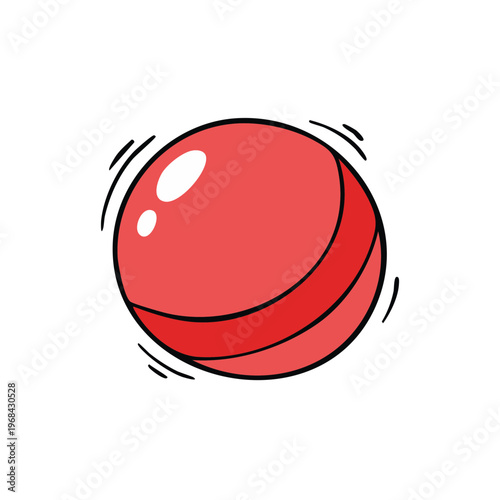 A bright red, round cartoon ball with a simple, hand-drawn style and motion lines indicating it is rolling or bouncing.