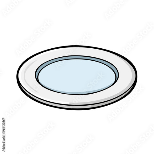 Simple circular white ceramic plate with a light blue surface empty and clean
