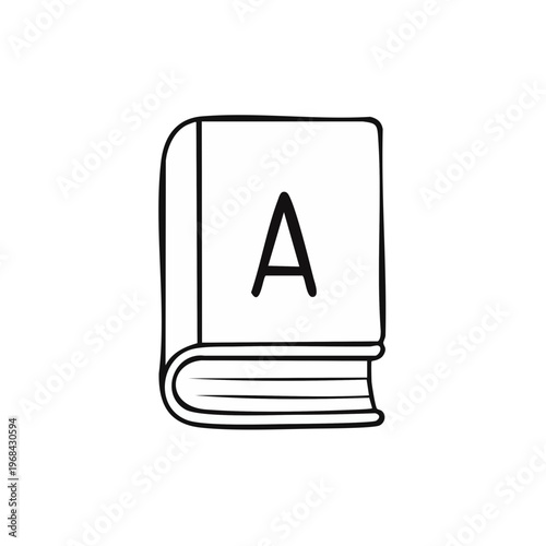 Hand Drawn Illustration of a Book with Letter A on Cover